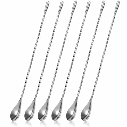 ABK 6PCS 12 Inch Bar Spoon，18/10 Stainless Steel Spiral Pattern