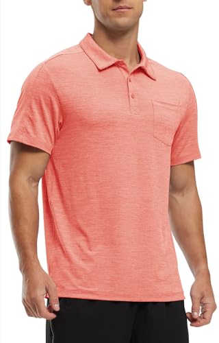 Image of Rdruko Men's Polo Shirts Short Sleeve Quick Dry Outdoor Golf Sports Shirts with Pocket