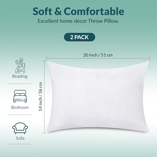Image of ROYALE LINENS 14 x 20 Pillow Insert - Down Alternative Throw Pillows Insert - Rectangle Pillow Pack of 2 White - Bed & Couch Pillows - Inner Cushion for Bed, Cushion for Living Room - Shams Stuffer