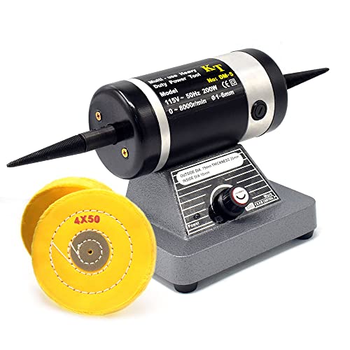 ToAuto Bench Buffer Polisher, Electric Benchtop Jewelry Rock Polishing Machine 110V Dual Tapered Spindles 4 inch Buffing Wheel Grinder Machine 8000RPM Variable Speed for Metal Silver Jewelry Jade
