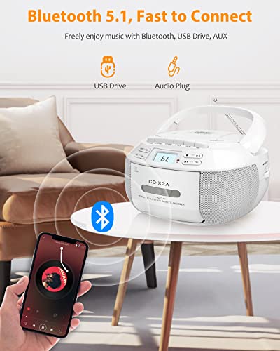 Greadio GB-X2A Cd Player Boombox Cassette Player Combo With Bluetooth,Am/Fm Radio,Stereo Sound thumb #3