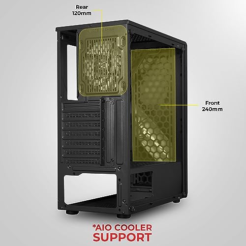 Image of ZEBRONICS AGOJIE Mid-Tower Premium Gaming Cabinet, ATX /M-ATX /M-ITX, 1 x 120 mm RGB Inner Glow Rear Fan, LED Strip with Control Switch, Tempered Glass Side Panel, USB 3.0, USB 2.0 (Black)