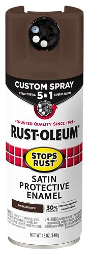 Image of Rust-Oleum Stops Rust Custom 5-in-1 Spray Paint, Satin Dark Brown | Rust Preventive Enamel, Multi Surface (Metal, Wood and More), Adjustable Dial for Better Control, Fast Dry, Comfort Tip