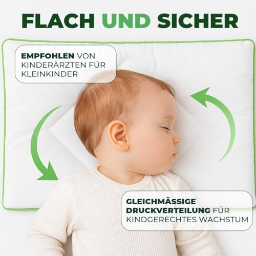 Welldora Kinderkissen 40x60 cm – flaches Kinderkissen (1–6+ Jahre), antibakteriell & antiallergisch, 100% Baumwollbezug, Oeko-TEX® Zertifiziert, waschbar & liebevoll gestaltet