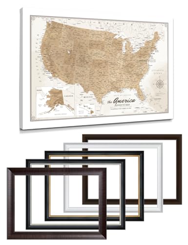 Image of IPIC - Custom Canvas USA Map for Wall Decor, Push Pin Board Decor to Mark Travels, Personalized Artwork with Names and Message on, USA Travel Map Print for Home, Office, Study, and RV