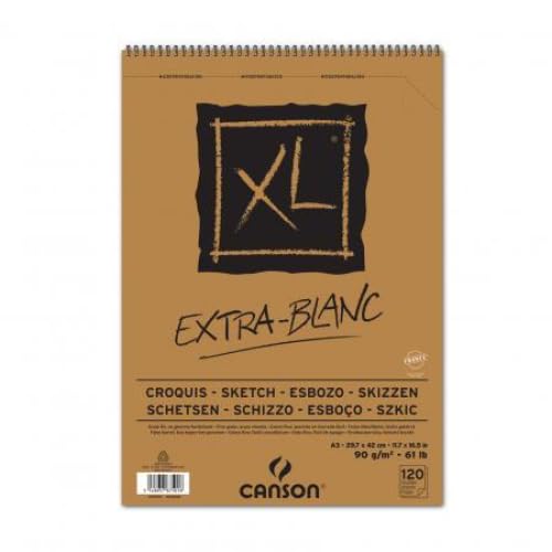 Lot de 5 Bloc spiralé 120 feuilles XL® Extra Blanc A3 90g/m², lisse blanc pur