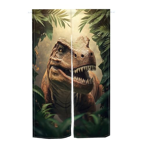 Qinunipoto 暖簾 恐竜 ジャングル 開運 シンプル風 のれん 幅85cm丈150cm インテリア 出入り口 目隠し おしゃれ すだれ 遮光 部屋 間仕切りカーテン 門カーテン ポリエステル製 オーダー可 簡単取付 四季兼用