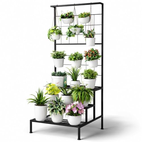 Image of Plant Stands for Outdoor Balcony, Flower Pot Stand for Indoor Plants, Large Metal Planter Stand for Living Room, home decor, Indoor & Outdoor plants (Black)