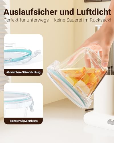 HAUSVIVO Glasbehälter mit Deckel 650ml Frischhaltedosen Rund aus Borosilikatglas – 4er Set Auslaufsicher & BPA-frei – Meal Prep Gläser & Glasschüssel, Suppenbehälter – Mikrowellen- & Spülmaschinenfest