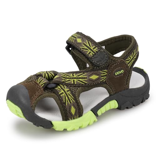 UOVO Boys Sandals Anti-Slip Summer Outdoor Shoes Toe Protection Breathable Leather Lining Khaki Size 10UK Little Kid 28EU