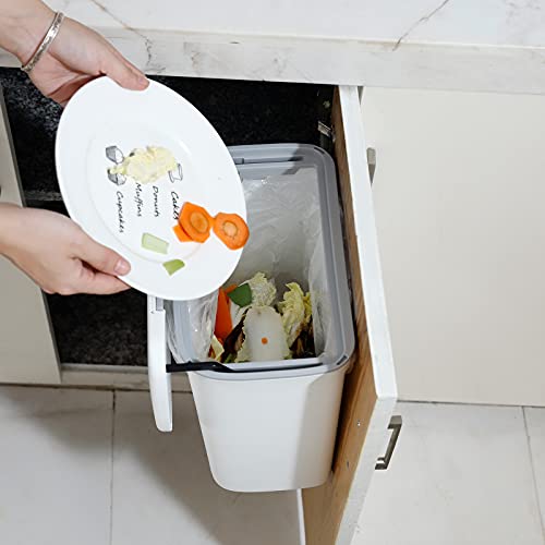 Lunies 2.4 Gal Compost Bin/Hanging Small Trash Can With Lid For Kitchen Cabinet Door/Counter Top/Under Sink/Bedroom/Bathroom/Cupboard White #TOP4