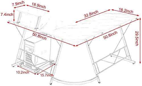 Image of L-Shaped Desk 50.8 inch Computer Corner Desk, Home Gaming Desk, Office Writing Workstation with Large Monitor Stand, Space-Saving, Easy to Assemble (Vintage Top + Black Frame)