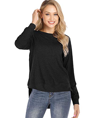 Women's Color Block Crew Neck Tunic Tops Casual Long Sleeve Pullover Shirt Blouse Red