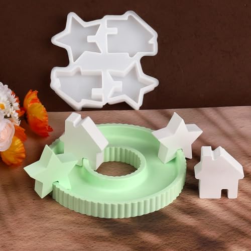 wikimo 1 Stück mit 4 Sternen Silikonformen gießformen, DIY gipsformen zum gießen häuser, silikonform Haus