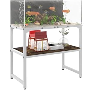 20 Gallon High Rimless Fish Tank Stand with Shelf for Storage, 2 Tiers Metal Aquarium Stand, Breeder Tank Turtle Reptile Terrariums Stand Rack for Home Office, 24″ L x 12″ W x 20.5″ H, White