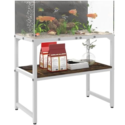 20 Gal High Rimless Fish Tank Stand with Shelf, 2 Tier Metal Aquarium Stand, Breeder Tank Turtle Reptile Terrariums Stand Rack for Home Office, 24″ L x 12″ W (Stand Height is 20.5’’), White