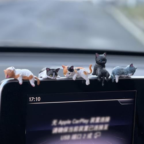 NMOHYDEU Mini Resin Cat Computer Monitor Accessories, 5 Pcs Simulated Feline Figurine, Fun Kitten Decor for Office Desk, Cat Lovers Gifts