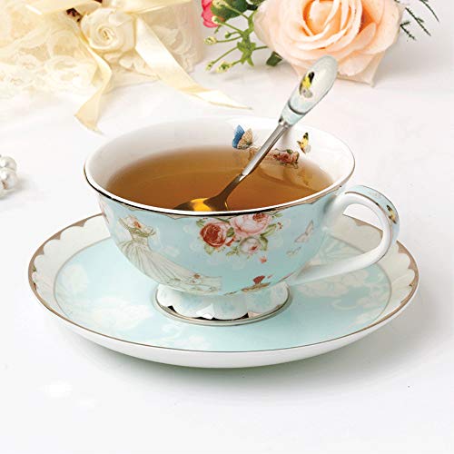 Teetassen und Untertassen aus feinem Knochenporzellan, pastellblau, florales Design, Kaffeetasse, Teetassen-Set mit Geschenkbox für Frauen und Mutter, 200 ml Cover