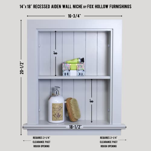 Image of 14x18 Aiden Recessed Wall Niche Medicine Cabinet Replacement, in The Wall Bathroom Cabinet Insert Shelf /Shelves, Made in North America, Real Wood, NO MDF, Beadboard, Light Gray