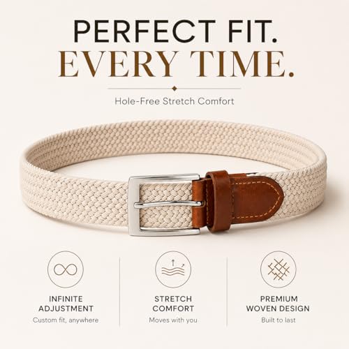Image of MaheTri Braided Canvas Stretchable Elastic Woven Belt For Men (Upto 48 inch) | Premium Fabric Cloth Adjustable & Hole Free Elastic Belt for Men & Women