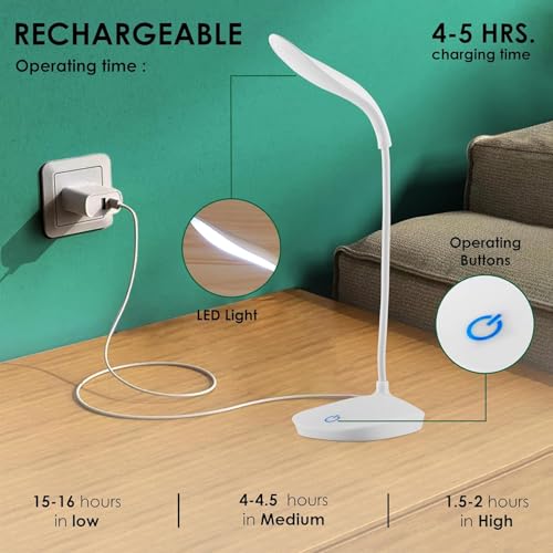 Image of TEQO 3 Color Mode Table Desk Study Lamp for Students with Mobile & Pen Holder, Touch ON /Off Rechargeable, 360 Adjustable (Multicolor)