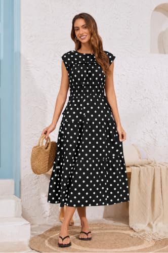 Image of calbatic Women Pleated Ruched Tiered Maxi Dress Sleeveless Patchwork Ruffle Hem A Line Flowy Summer Elegant Long Dress