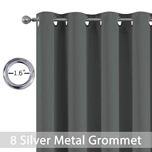 Yakamok Blackout Curtains Room Darkening Thermal Insulated with Grommet Window Curtain for Bedroom, 52 x 108inch,Dark Grey, 2 Panels
