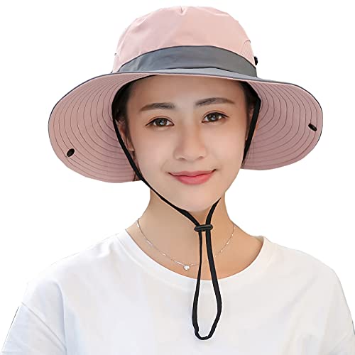 Muryobao Women's Sun Hat Outdoor Uv Protection Foldable Mesh Bucket Hat Wide Brim Summer Beach Fishing Cap Pink #TOP1