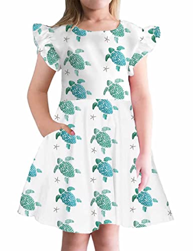 Girl's Summer Dresses Flutter Sleeve Stretchy A-Line Twirl Party Dress with Pockets for 6-12 Years Kids