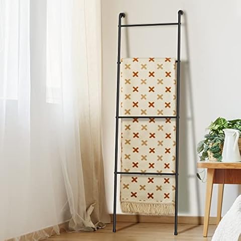ABQ Blanket Ladder Outdoor Towel Rack for Pool, Decorative Metal Holder for The Living Room Bathroom, Black Cover