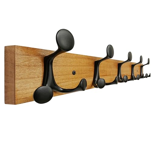 Porte-manteau mural en bois véritable marron clair 5 crochets 61cm - 2