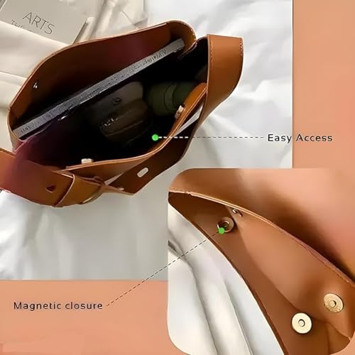 Image of Women's Brown Handbag - Stylish PU Leather Sling & Shoulder Bag with Adjustable Strap | Elegant Daily Office & Casual Tote Bag