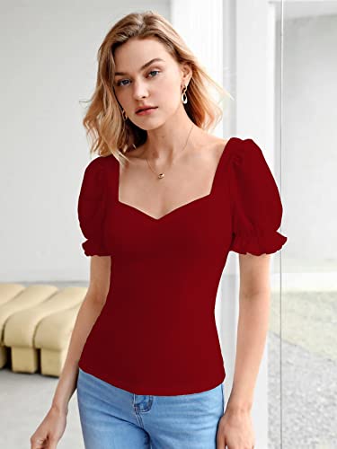 Image of Shasmi Women's & Girls' Solid Sweet Heart Neck Slim Fit Simplicity Tops (TOP 50)