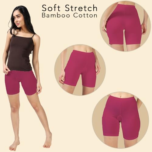 Image of Lavos Women Under Dress Sports Cycling Shorts, Bamboo Cotton Activewear Yoga Gym Workout Anti-Bacterial Uniform, Elastic Mid Waist Shorties Tights for Womens and Young Ladies