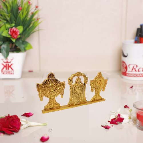 Image of KridayKraft Tirupati Balaji Symbol Stand Shankh Chakra with Balaji Statue Gold Plating Antique Decorative for Car Dashboard Home & Office Table Showpiece Figurines,Religious Gift Idol, 5 x 1 Cm