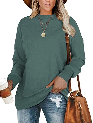 PLMOKEN Sweatshirts For Women Plus Size Crewneck Pullover Long Sleeve Tops Fashion (Green,3XL)