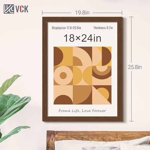 Image of VCK 18x24 Poster Frame Solid Wood Brown 3 Pack Picture Frames 18 x 24 Inches with Wall Mounting Hanging