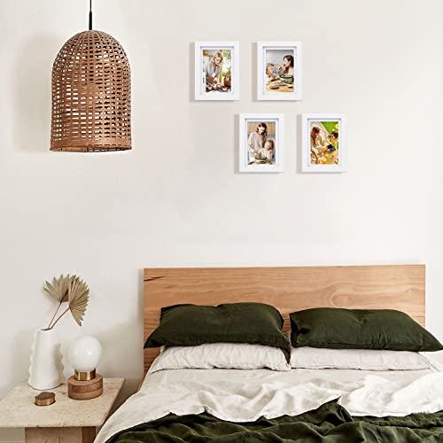 Egofine 5X7 Picture Frames 4 Pcs - Made Of Solid Wood Covered By Plexiglass Matted For 4X6 And 3.5X5 For Table Top Display And Wall Mounting Photo Frame White #TOP4