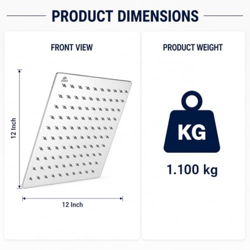 Image of Maipo Ultra Slim 12 Inch Square Rain Shower Head, Stainless Steel (SS) High Pressure Overhead Bathroom Shower Head, Chrome Finish, Anti-Clog Silicone Nozzles, Easy Installation