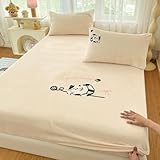 LDLCYCN Beige,200 * 220cm, Warm Matratzenschutz König Queen Größe Milch Samt Matratzenabdeckung Weich Bettdeckung Matratzen Pad Abdeckung Mit Muster Montiertes Blatt Mit 10' Tiefer Tasche