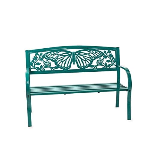 Wind & Weather Teal Iron Butterfly Garden Bench 4-Feet Wide by 2.75-Feet High by 1.75-Feet Deep Sturdy, Powder-Coated Bench for All Seasons, Adds Pop of Gorgeous Color to Your Garden