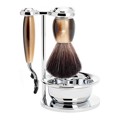 MÜHLE VIVO Brown Horn Resin 4-Piece Black Fibre 3-Blade Razor Shaving Set image 4