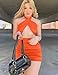 Women's Sexy Ruched Bodycon Halter Criss Cross Cut Out Backless Mini Club Party Dresses, Small, Orange