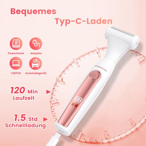 MAXGROOM 4-in-1 Elektrischer Gesichtshaarentferner Damen, Augenbrauenrasierer Körperrasierer Intimrasierer für Frauen, IPX6 Nass-Trocken Körperhaartrimmer Bikini Trimmer
