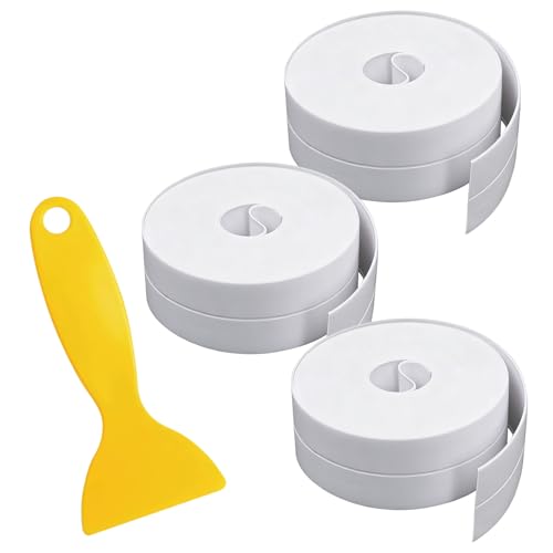 Joint Silicone Salle de Bain Blanc 3 Rouleaux Joint Salle de Bain 5cm *5m Ruban Adhésif Blanc Cuisine Ruban D'Étanchéité Ruban Auto-Adhésif, Bande Etancheite