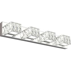 ZUZITO 4 Lights Bathroom Vanity Light - Crystal Modern Vanity Lights for Bathroom - Dimmable 24W LED Chrome Bath Light Fixtures Over Mirror Cool White Light