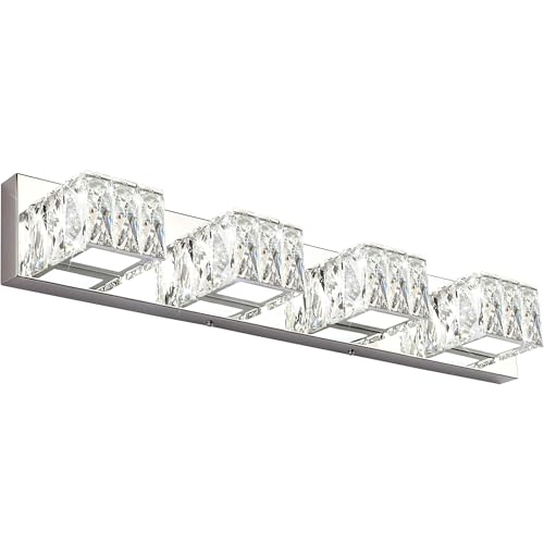 ZUZITO 4 Lights Bathroom Vanity Light - Crystal Modern Vanity Lights for Bathroom - Dimmable 24W LED Chrome Bath Light Fixtures Over Mirror Cool White Light