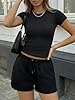 Trendy Queen Women's Short Sleeve Crop Tops Soft Stretchy Basic Tees Non See-Through Slim Fit Crewneck T-Shirts Black XL #4