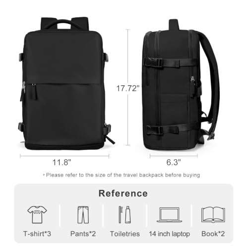 Image of coofay Travel Backpack For Women Airline Approved Carry On Waterproof Sports Luggage Casual Daypack Small Hiking Backpack Black