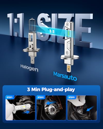 Image of Marsauto H1 Fog Light Bulb, 600% High Bright H1 Fog Lights, 6500K White Strong Penetration, 60000 HRS+ Lifespan, Upgraded 1:1 Mni Size Led Bulb for Car, Truck, SUV, Side Marker & Parking Light Combos